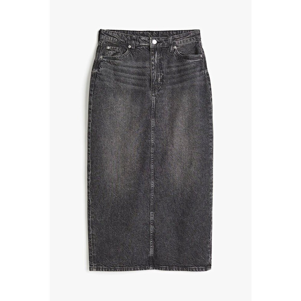 &DENIM Women's Gray Denim Midi Pencil Skirt Button Front Pockets Slit Size M